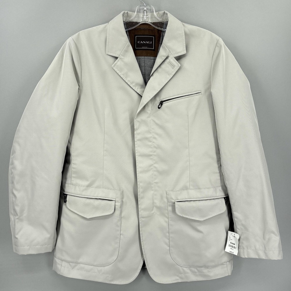 Canali Coat Jacket Rain Wind Tech Men US 40 EU 50 Oyster Beige Quilted Lined NWT